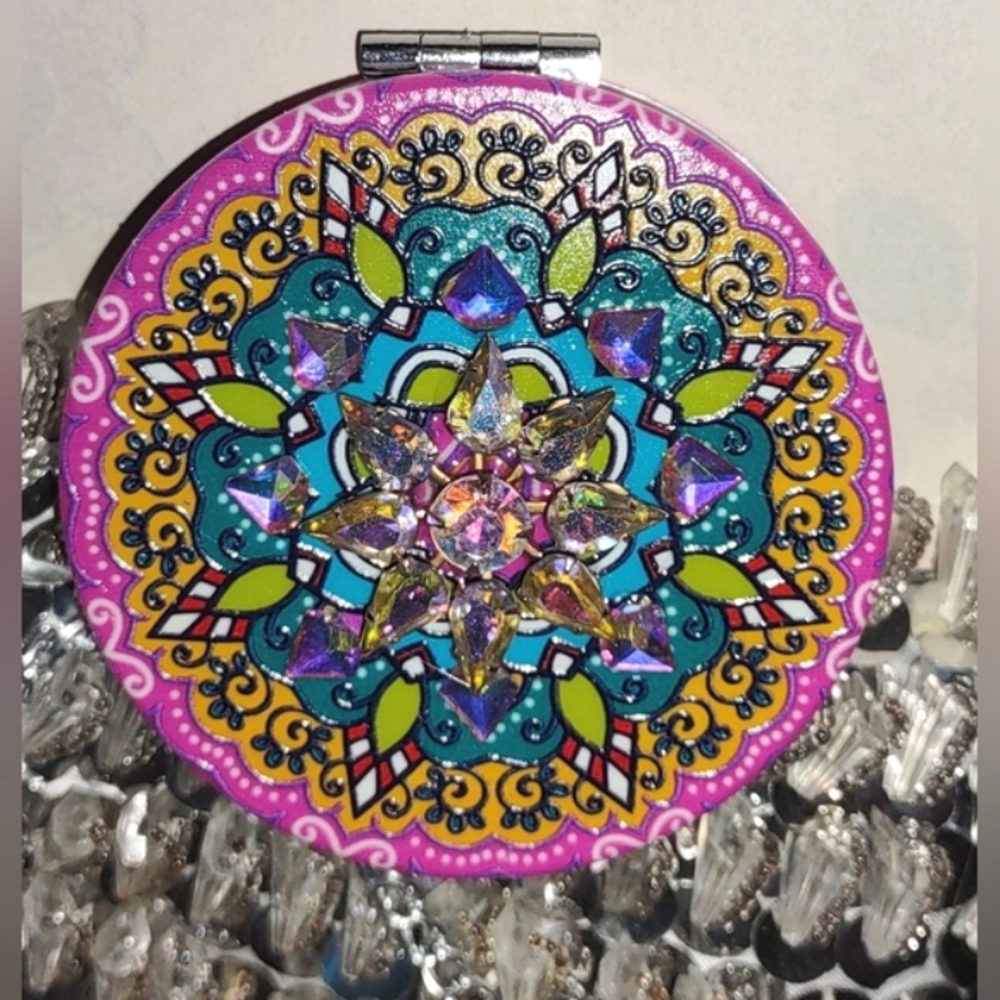 Mandala Design Jeweled Compact Mirror - Picture 4 of 9